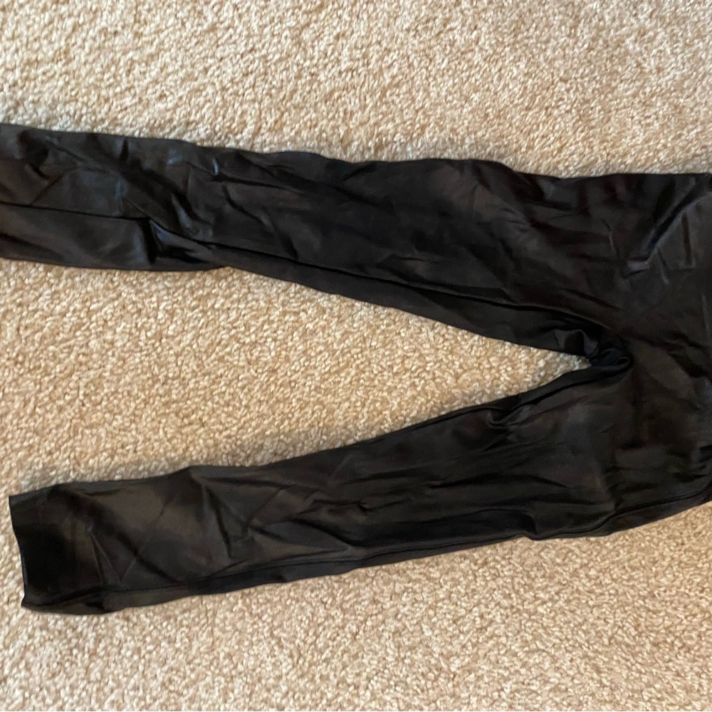Small petite black faux leather Spanx